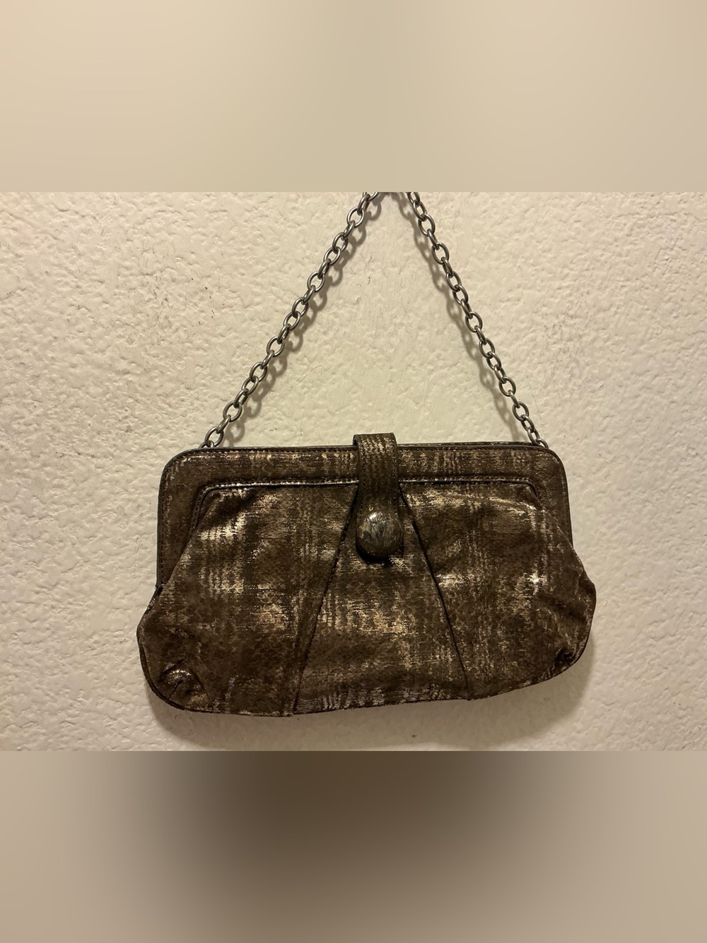 Monsac Metallic Bronze Evening Clutch with Chain